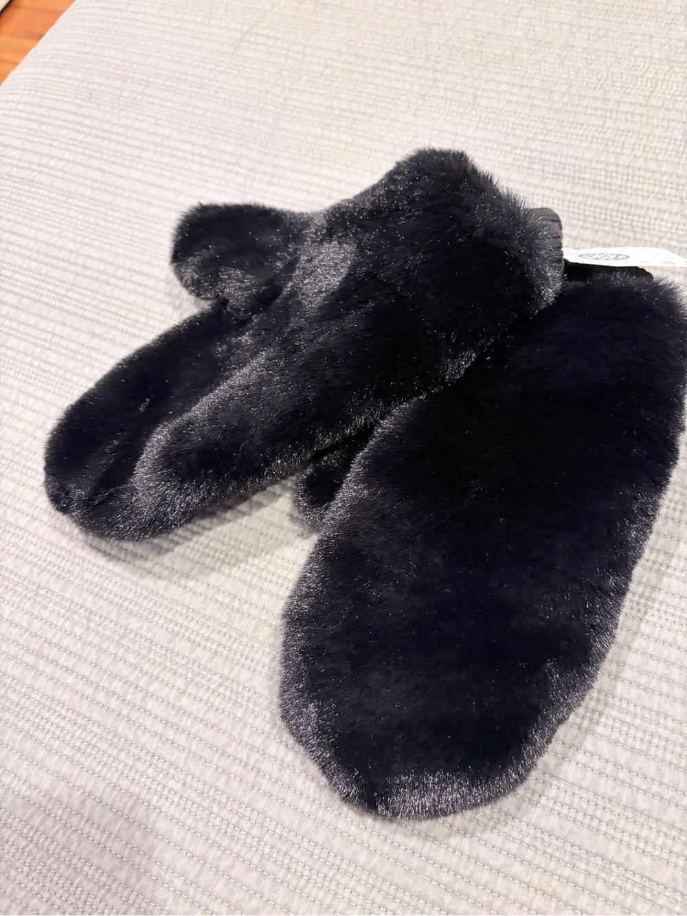 Black Faux Fur Mittens - Plush Winter Gloves NWT
